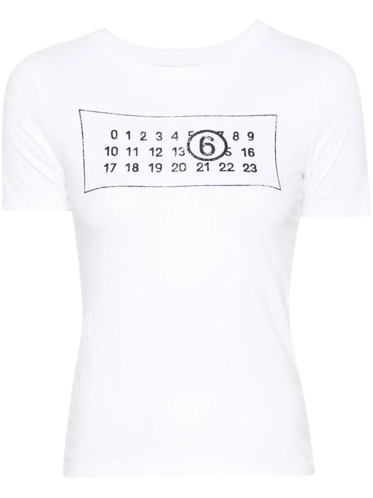 Numbers-Motif Cotton T-Shirt