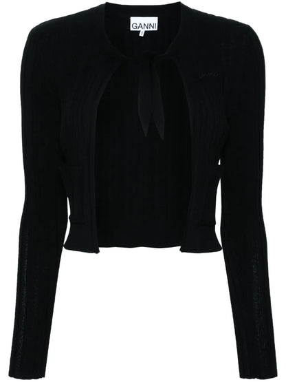 Ribbed Tie-Fastening Cardigan