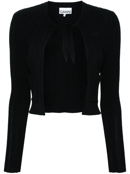 Ribbed Tie-Fastening Cardigan