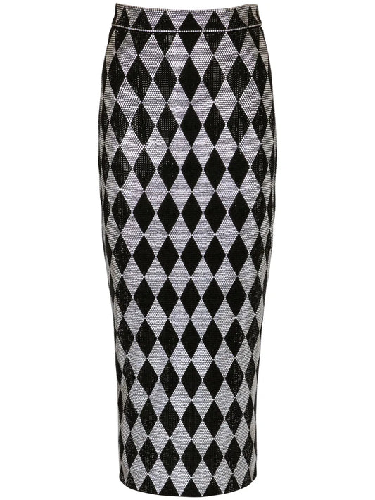 Rhinestone-Embellished Midi Skirt