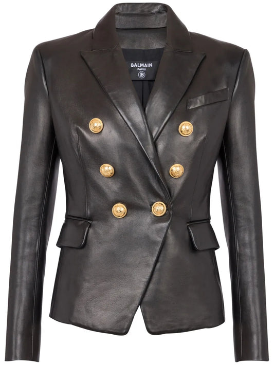 Double-Breasted Leather Blazer
