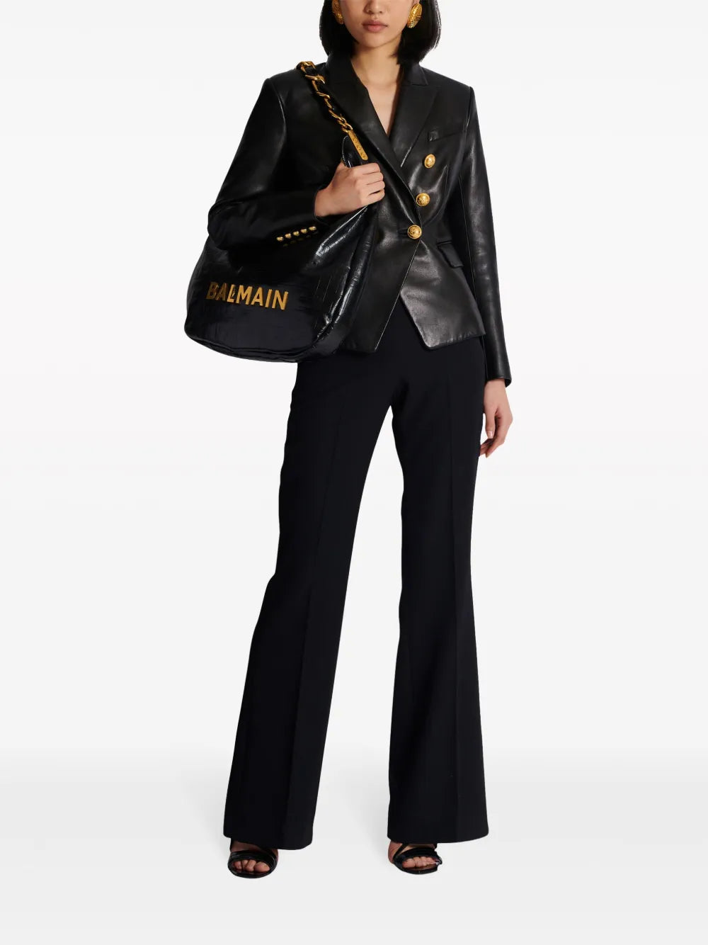 Double-Breasted Leather Blazer