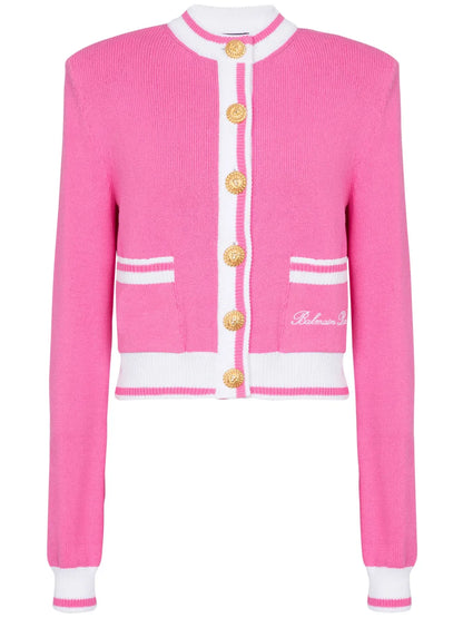 Embroidered-Logo Knit Cardigan