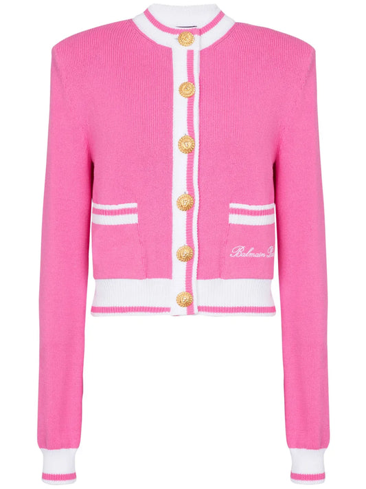 Embroidered-Logo Knit Cardigan