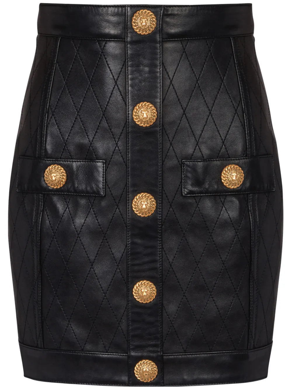 Button-Detail Leather Miniskirt