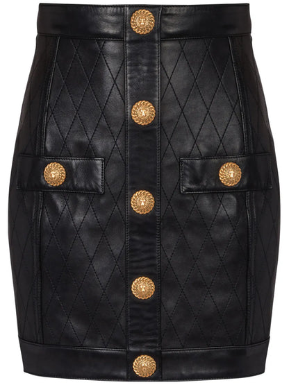 Button-Detail Leather Miniskirt