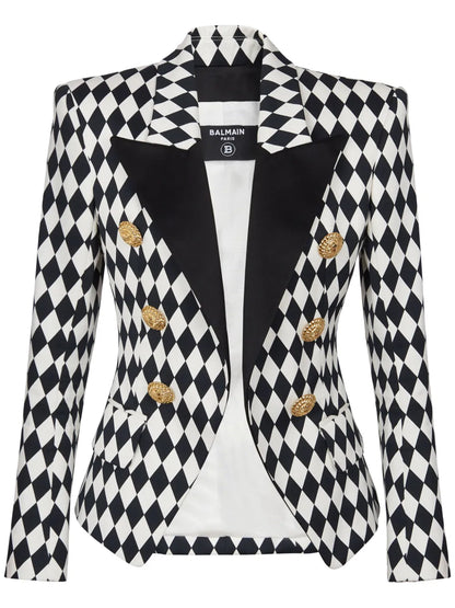 Diamond-Print Peak-Lapel Blazer