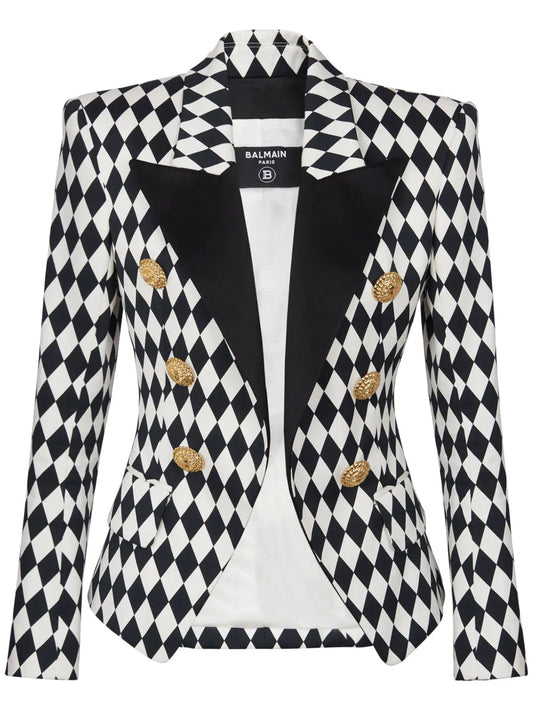 Diamond-Print Peak-Lapel Blazer