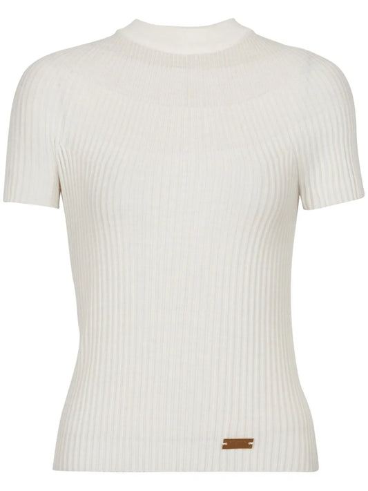Logo-Plaque Ribbed Knit Top