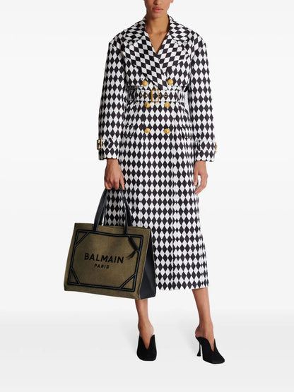 Diamond-Print Belted Trench Coat