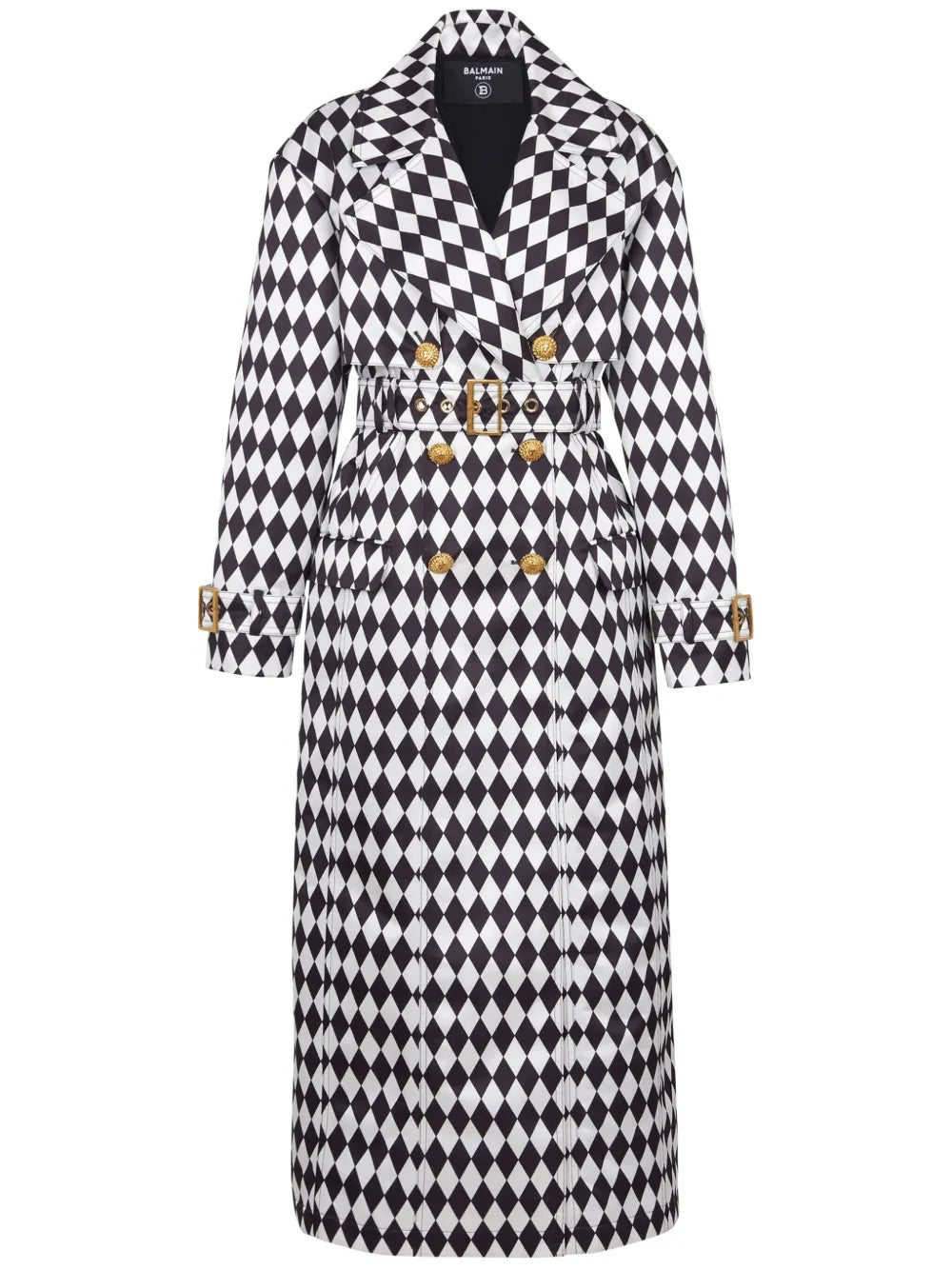Diamond-Print Belted Trench Coat