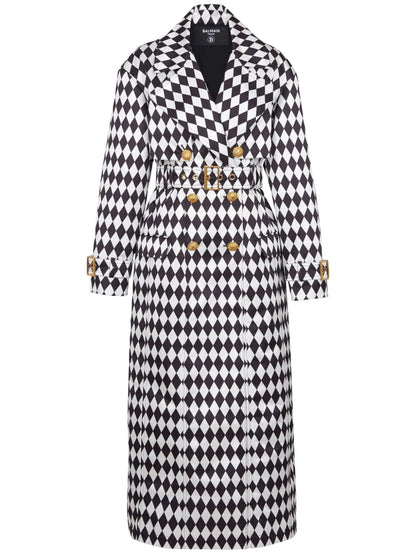 Diamond-Print Belted Trench Coat