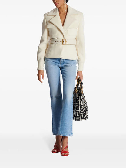 Notched-Lapel Belted Jacket