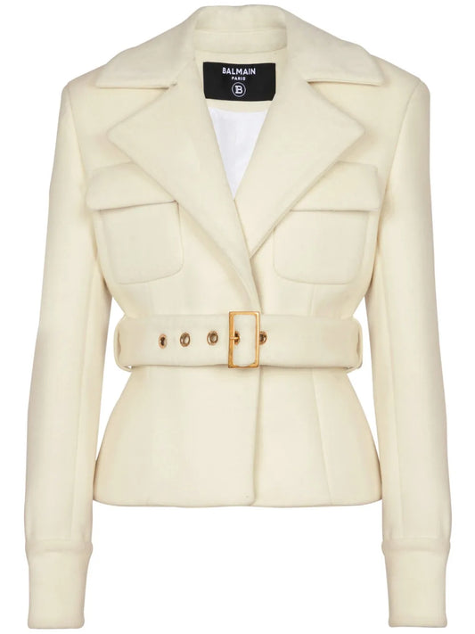 Notched-Lapel Belted Jacket