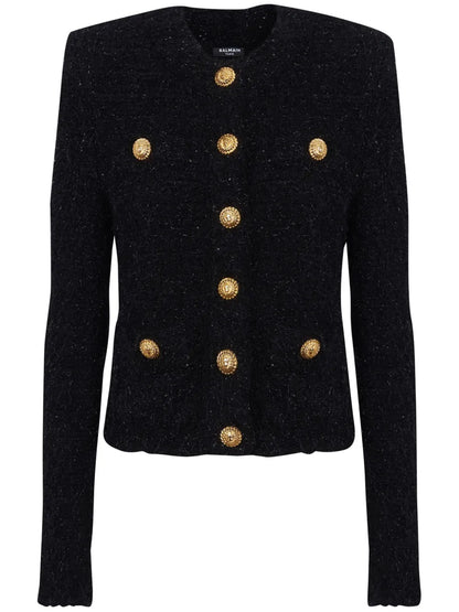 Button-Fastening Tweed Jacket