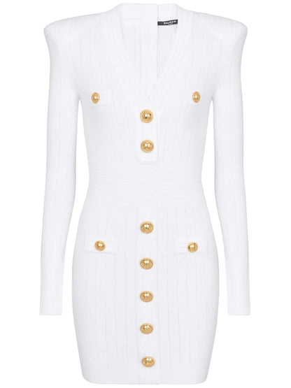 Button-Embellished Knitted Minidress