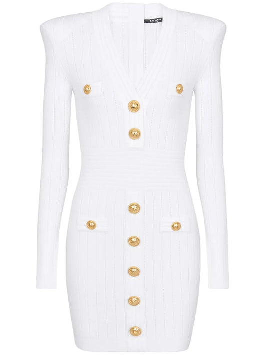Button-Embellished Knitted Minidress