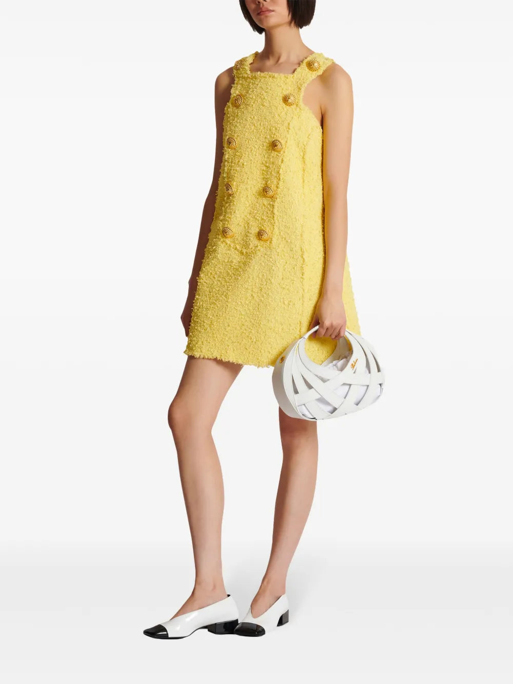 Button-Embellished Tweed Minidress