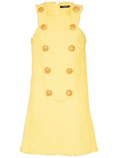 Button-Embellished Tweed Minidress