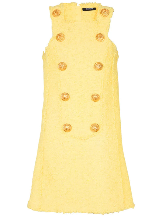Button-Embellished Tweed Minidress