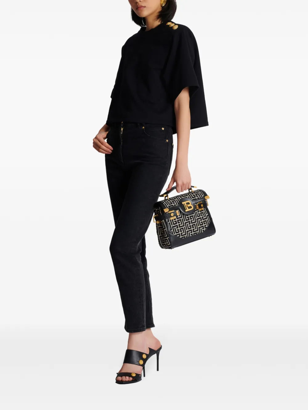 Button-Detail Cropped Sweatshirt