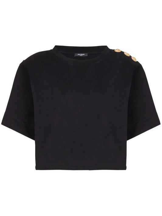 Button-Detail Cropped Sweatshirt