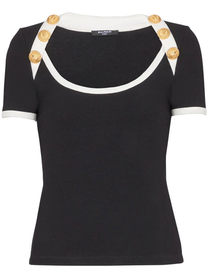 Button-Detail Two-Tone T-Shirt