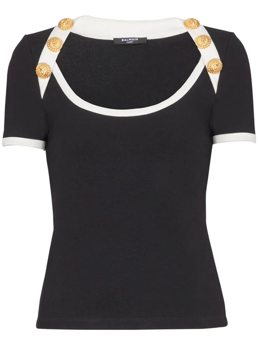 Button-Detail Two-Tone T-Shirt