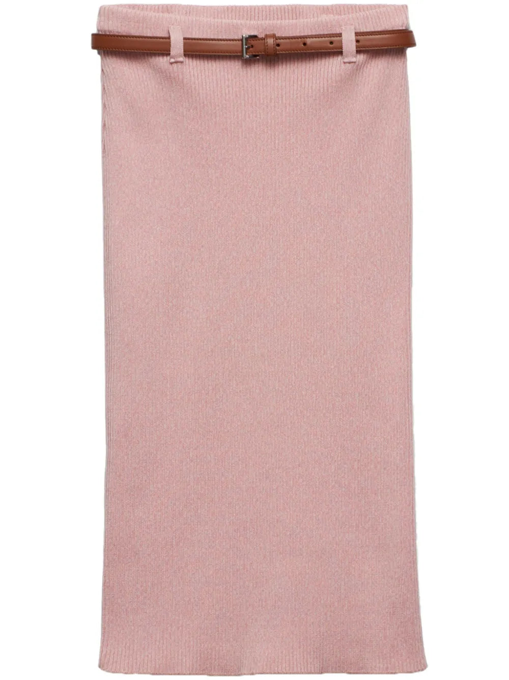 Belted Ribbed Cotton Midi Skirt