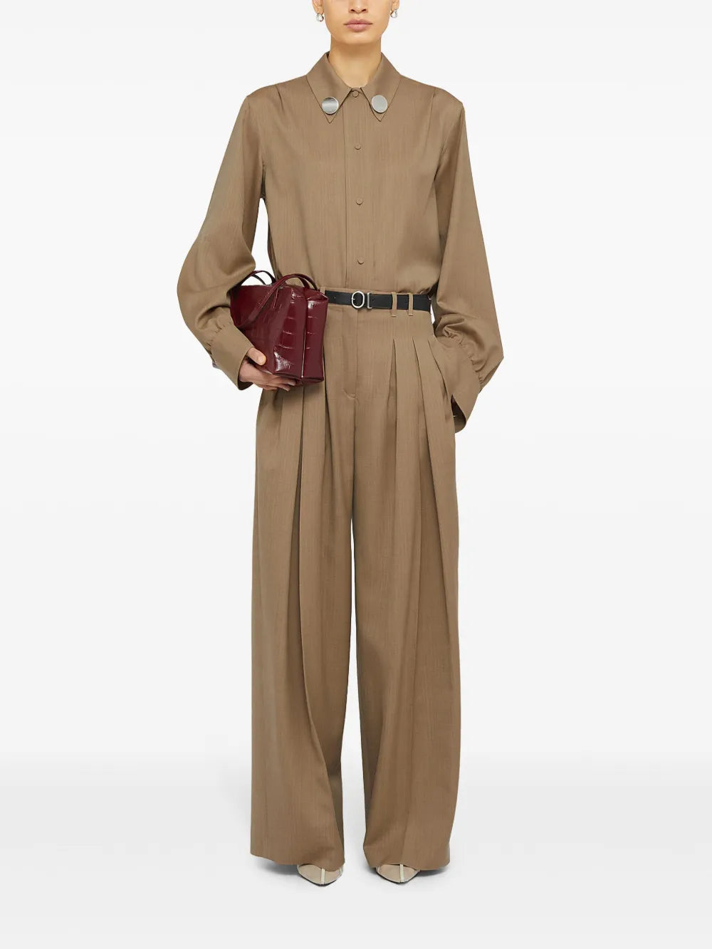 Belted Wool Palazzo Pants