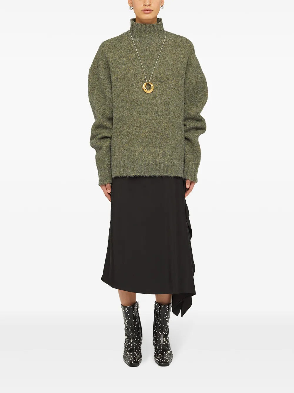 Wool Draped Midi Skirt