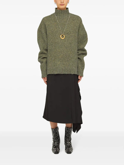 Wool Draped Midi Skirt
