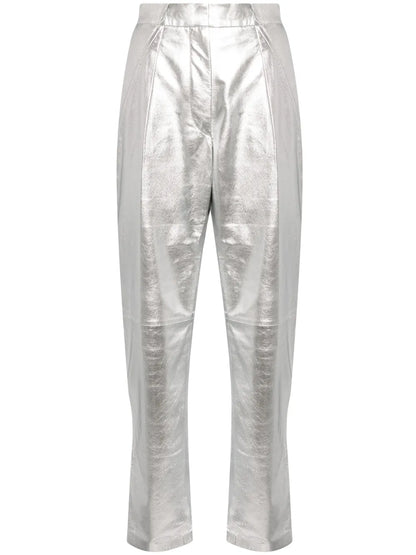 Metallic Leather Tapered Trousers