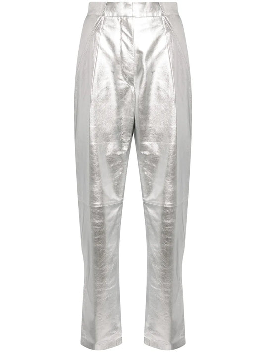 Metallic Leather Tapered Trousers