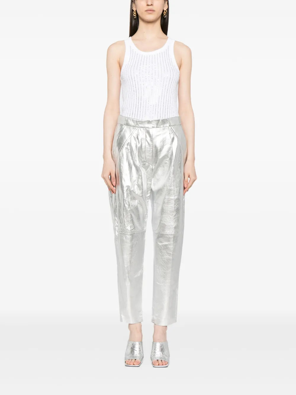 Metallic Leather Tapered Trousers