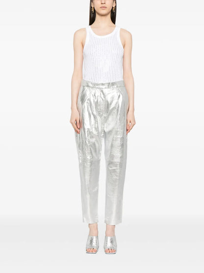 Metallic Leather Tapered Trousers