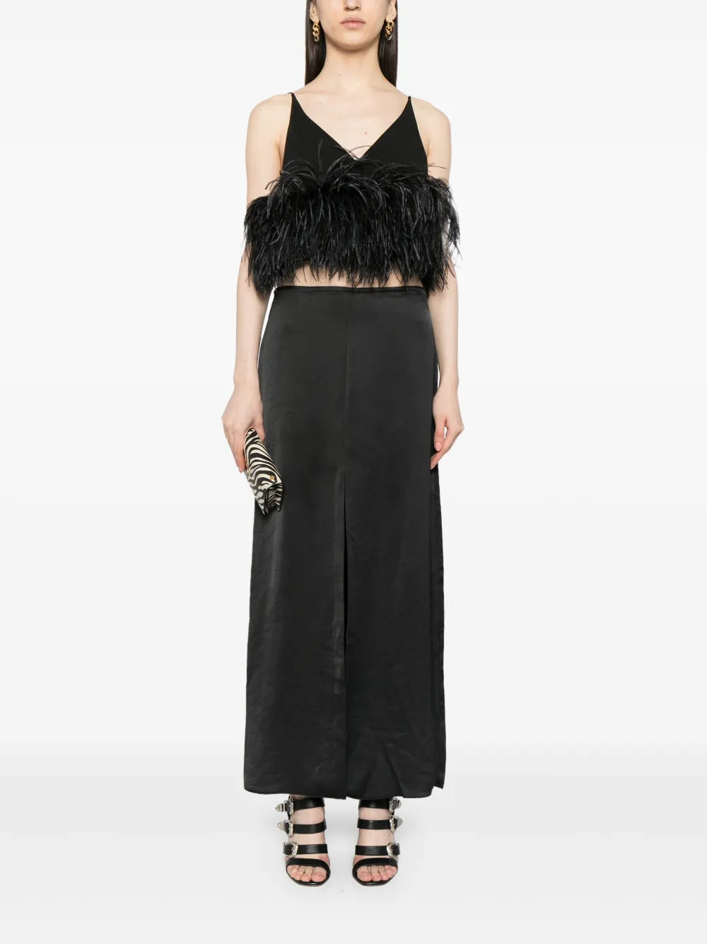 Crinkled Satin Midi Skirt