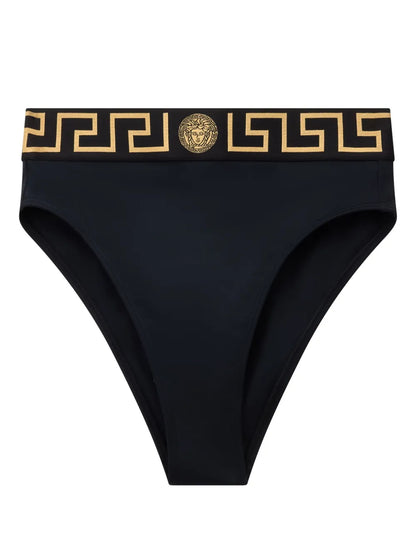 Greca Border High-Waist Bikini Bottoms