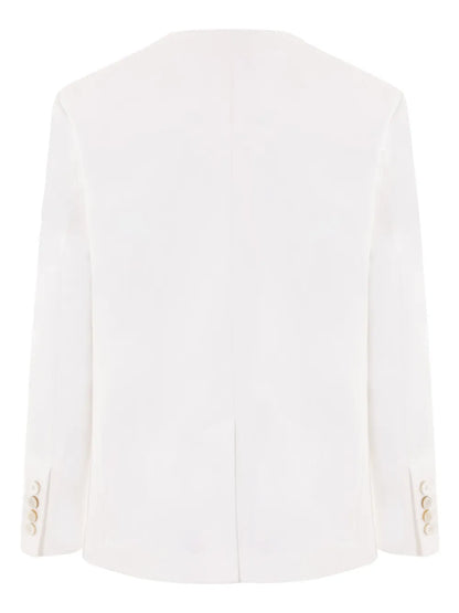 Double-Breasted Collarless Blazer
