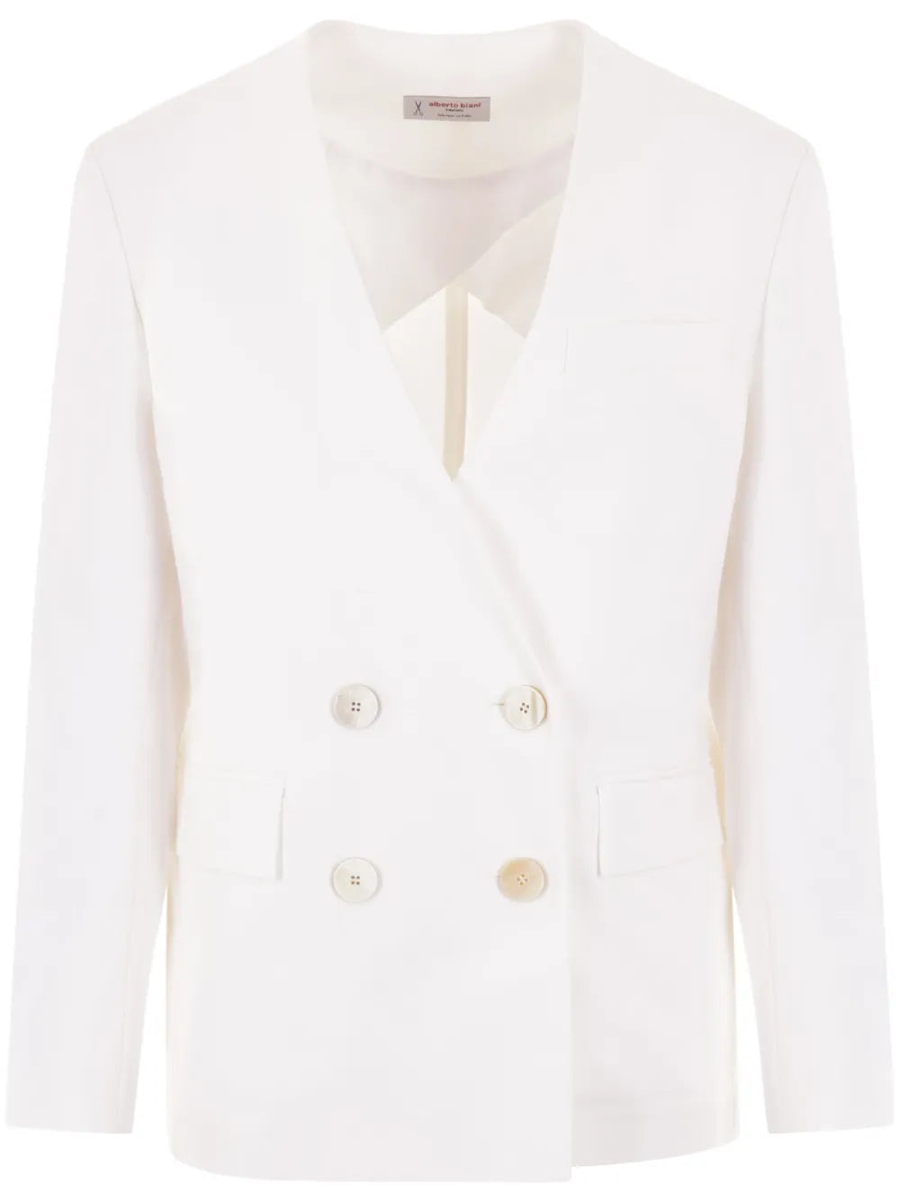 Double-Breasted Collarless Blazer