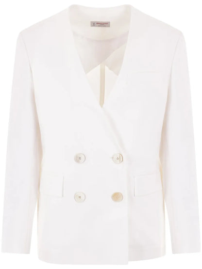 Double-Breasted Collarless Blazer