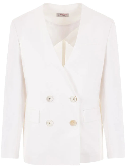 Double-Breasted Collarless Blazer