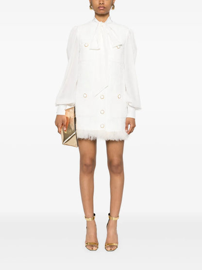 Feather-Trim Tweed Mini Dress