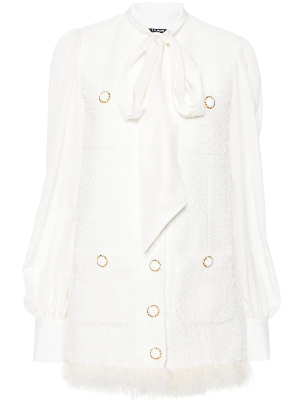 Feather-Trim Tweed Mini Dress