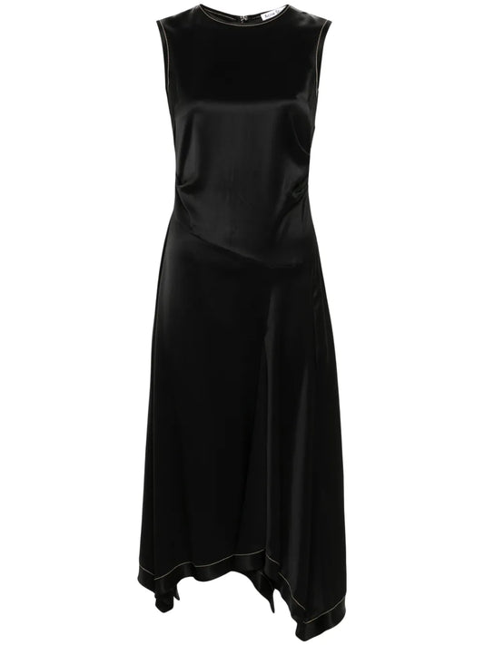 Pleat-Detail Satin Maxi Dress