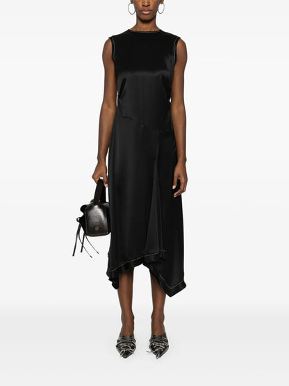 Pleat-Detail Satin Maxi Dress