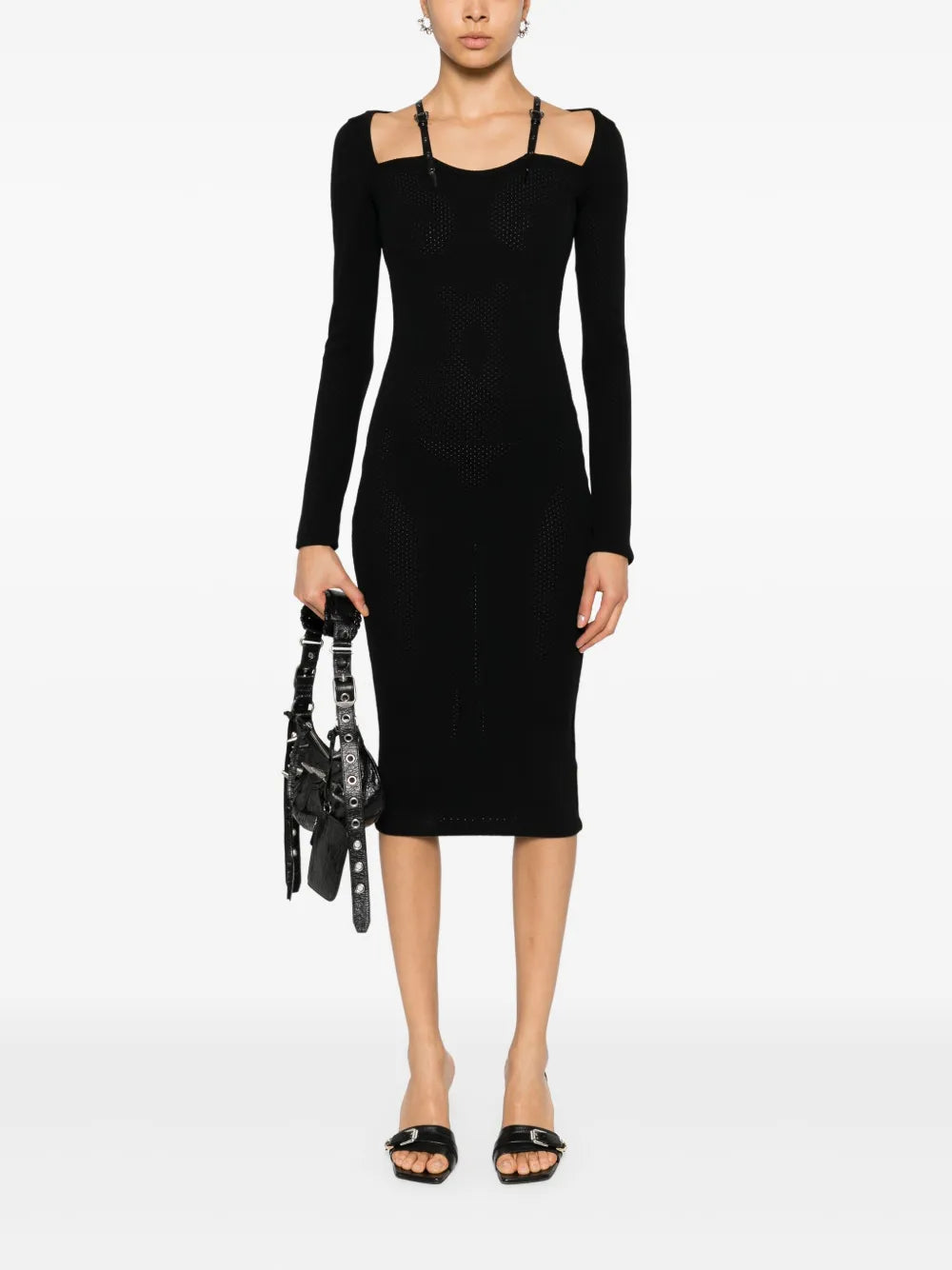 Baroque-Buckles Knitted Midi Dress