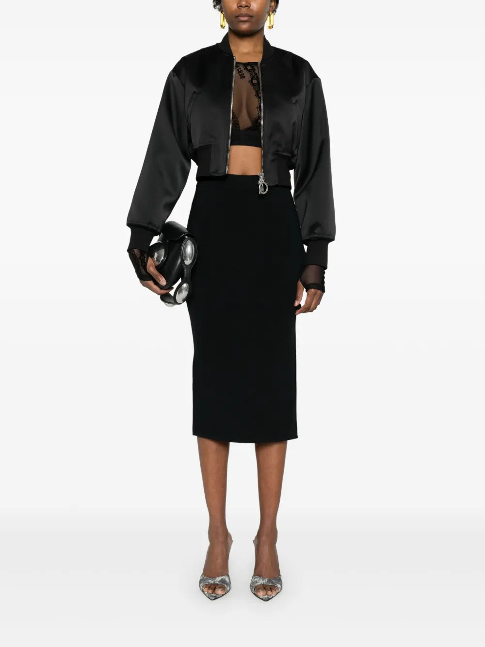 Decorative-Button Midi Skirt