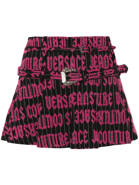 Embroidered-Logo Pleated Mini Skirt