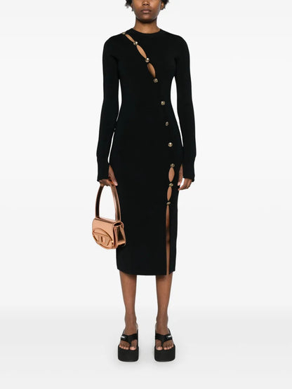 Decorative-Buttons Knitted Midi Dress